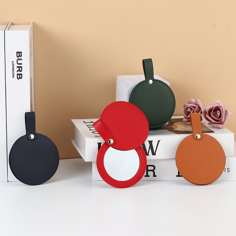 korean mini portable gift mirror leather creative flip dorm dressing cosmetic mirror simple small circular mirror full figure