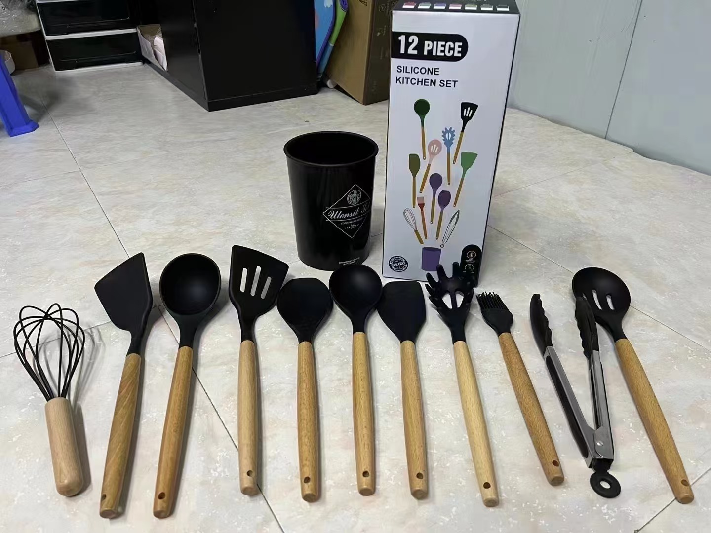 木柄硅胶厨具12件套厨房食品级专用全套勺铲不粘锅专用细节图