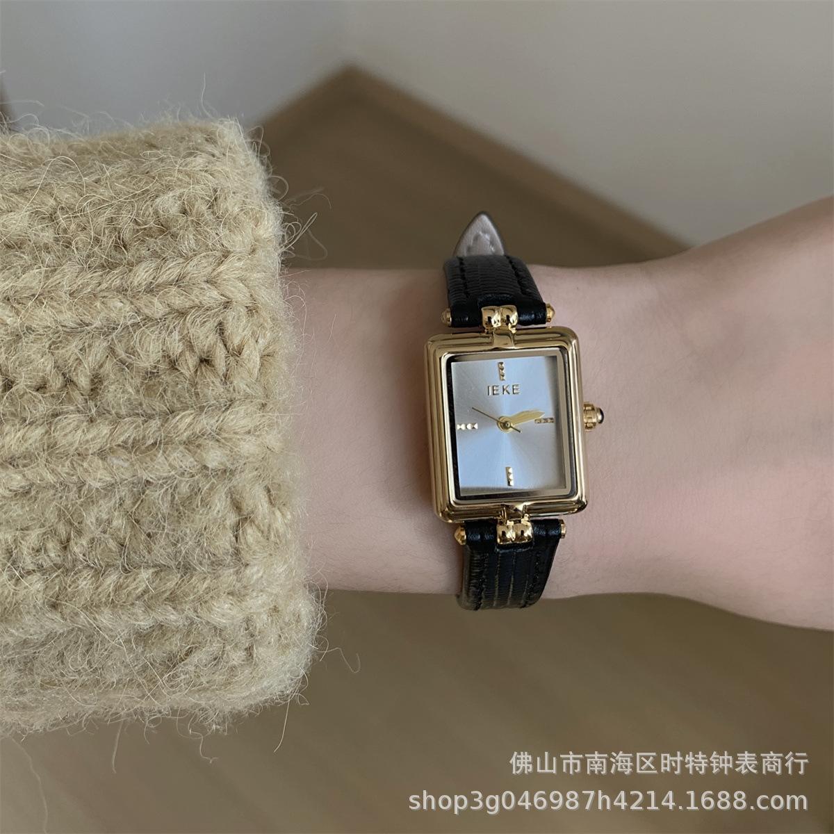 ieke elegant mid-ancient square watch women's genuine leather high-grade light luxury korean style ins special-interest design quartz women's watch