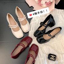 french mary jane shoes women's chunky heel 2023 new shallow mouth strap preppy style leather shoes high heel single-layer shoes women