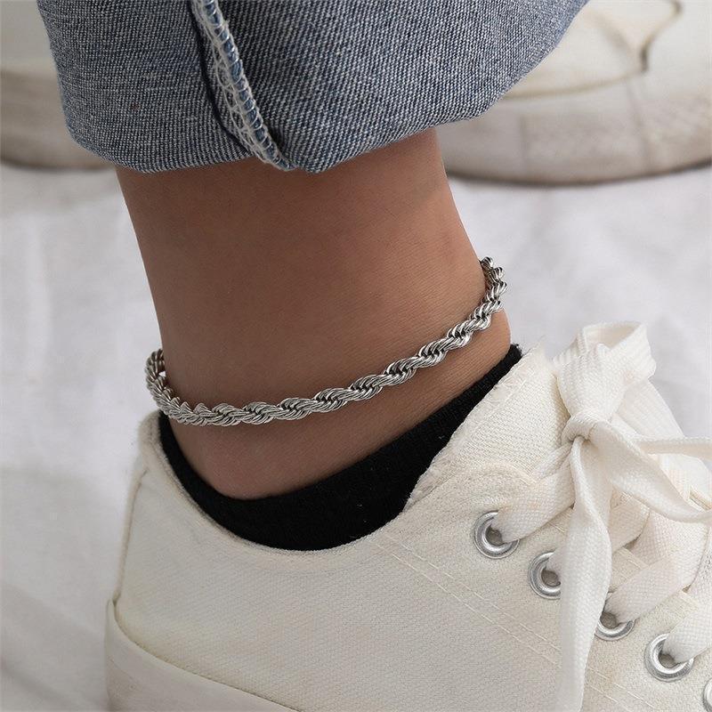 simple stainless steel hemp flowers chain anklet female 3/4mm titanium steel vacuum vapor plating chain cross-border hot ornament
