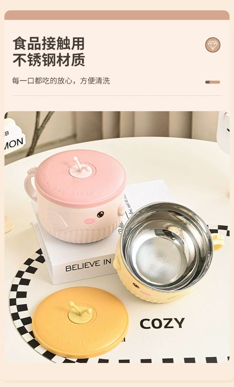 M73-9986 Children's cute cartoon 304 stainless steel bowl, soup bowl handle, baby food bowl, student soup bowl, fish lunch box detail image 3