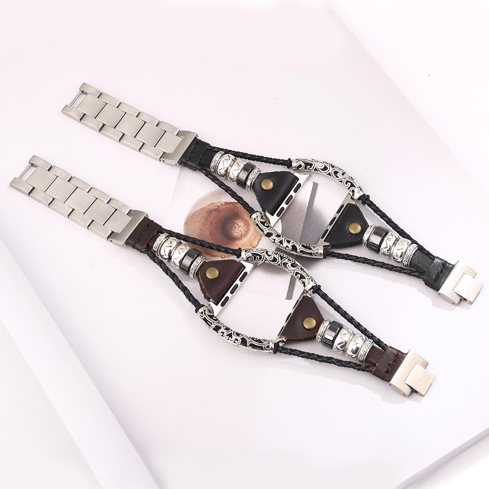 european and american stainless steel silver apple strap for apple watch s8 strap genuine leather watch band wholesale