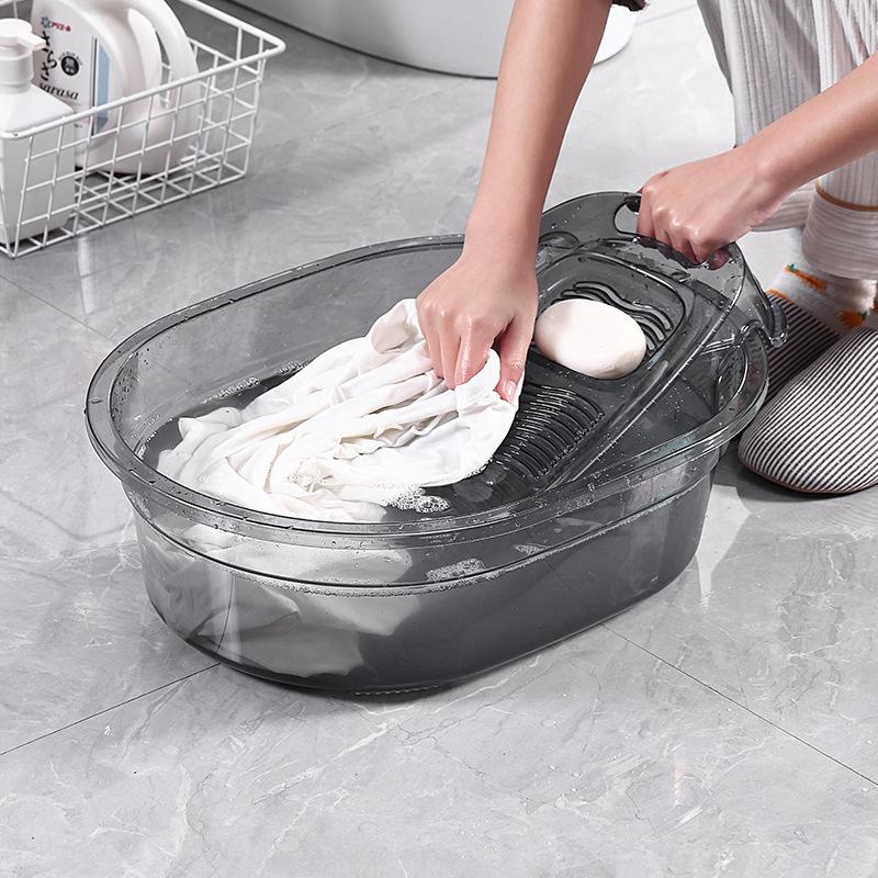 Household Plastic Thickened Laundry Basin Washboard Non-Slip Large Wash Foot Basin Bath Tub Washing Underwear Socks Washboard