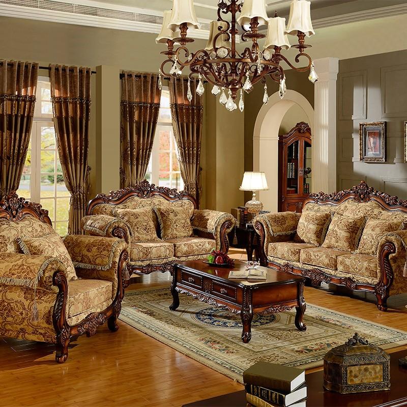 european luxury furniture european fabric sofa 123 combination living room u-shaped retro american solid wood carved three-seat small