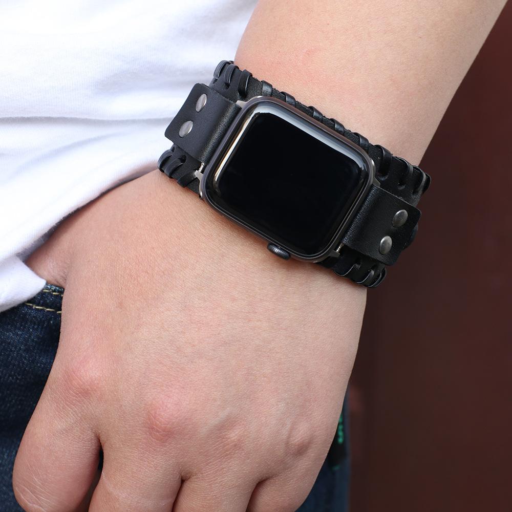 temu qinuo cross-border hot sale strap for apple iwatch smart watch real cow leather watch strap direct sales
