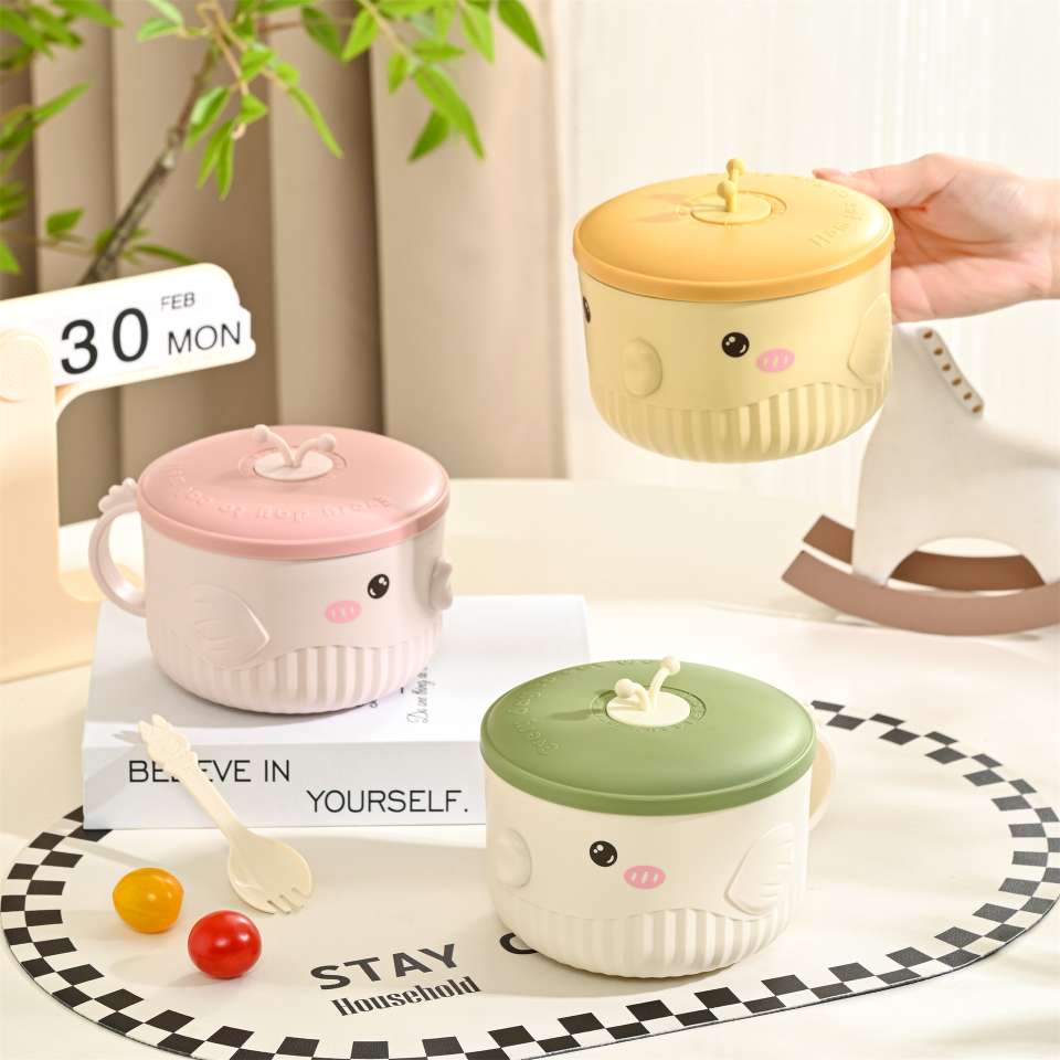 M73-9986 Children's cute cartoon 304 stainless steel bowl, soup bowl handle, baby food bowl, student soup bowl, fish lunch box