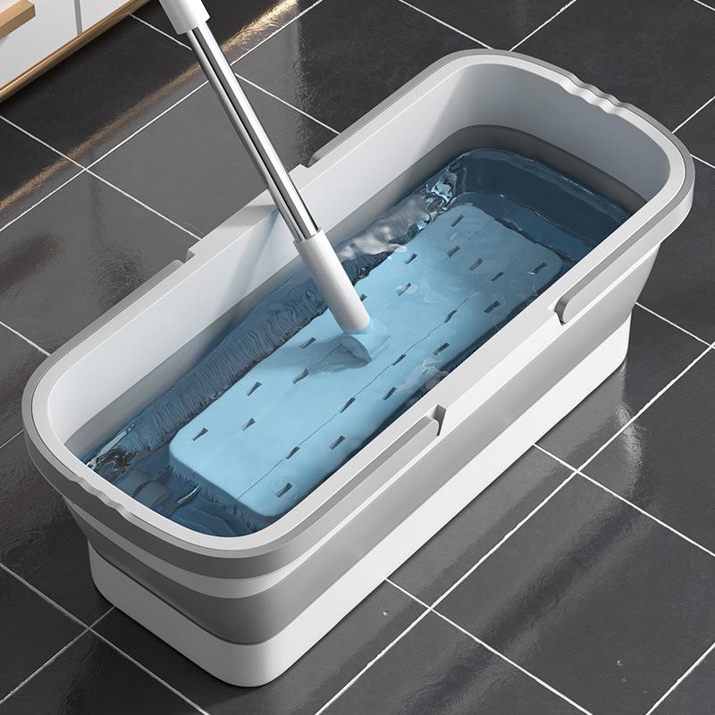 folding mop bucket household double handle plastic bucket portable flat mop bucket rectangular cleaning bucket with wheels