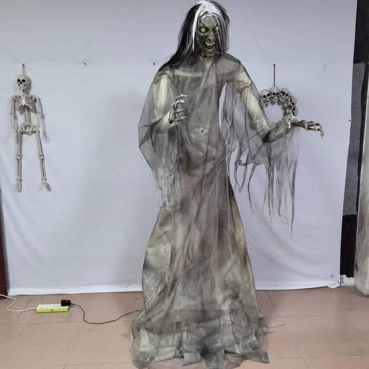 scream crazy female ghost halloween large skull decoration haunted house atmosphere courtyard horror decoration glowing props