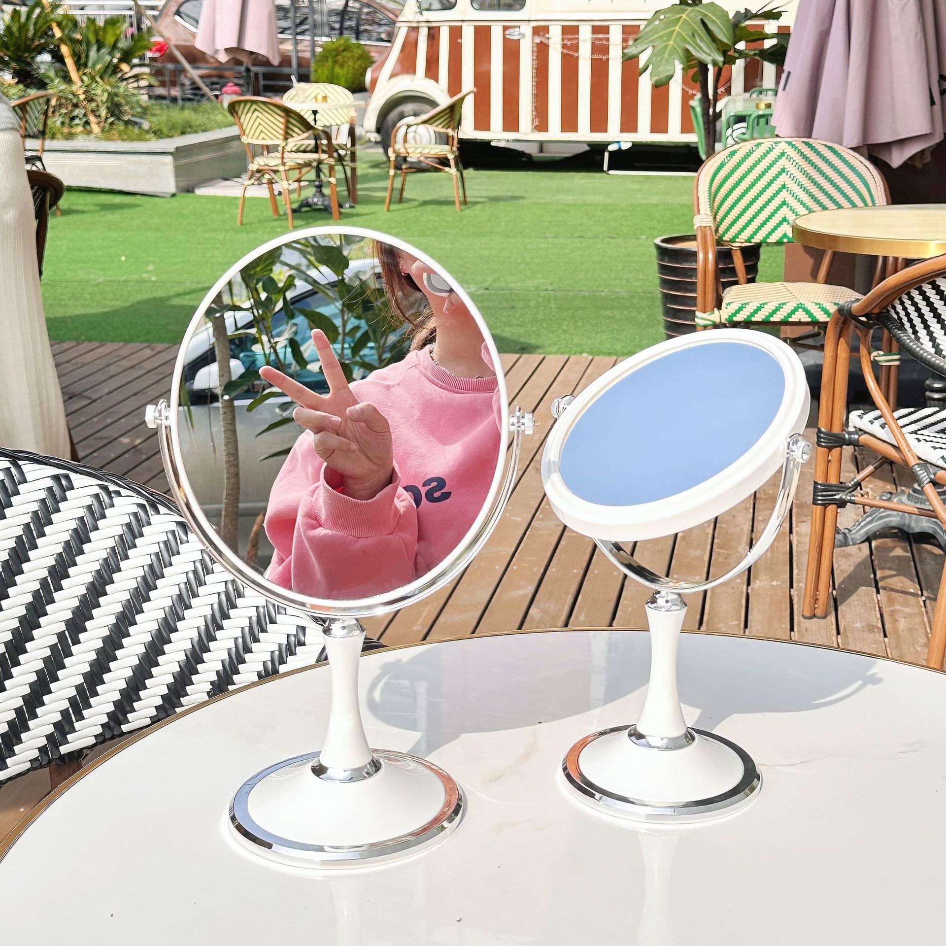 wholesale european-style 360-degree rotating 6-inch dressing mirror princess mirror desktop 3-fold enlarged desktop double-sided cosmetic mirror Specification drawing