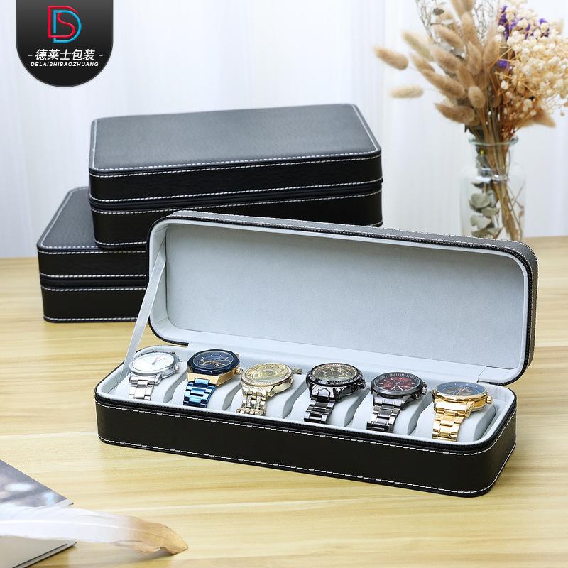 dequ spot goods in black ostrich grain pu leather watch storage dustproof zipper bag watch storage bag