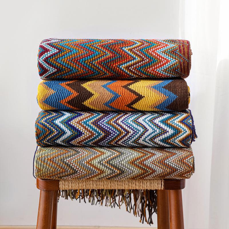 bohemian woolen blanket blanket spring and autumn air conditioning nap blanket b & b bed blanket nordic instagram style thick sofa blanket