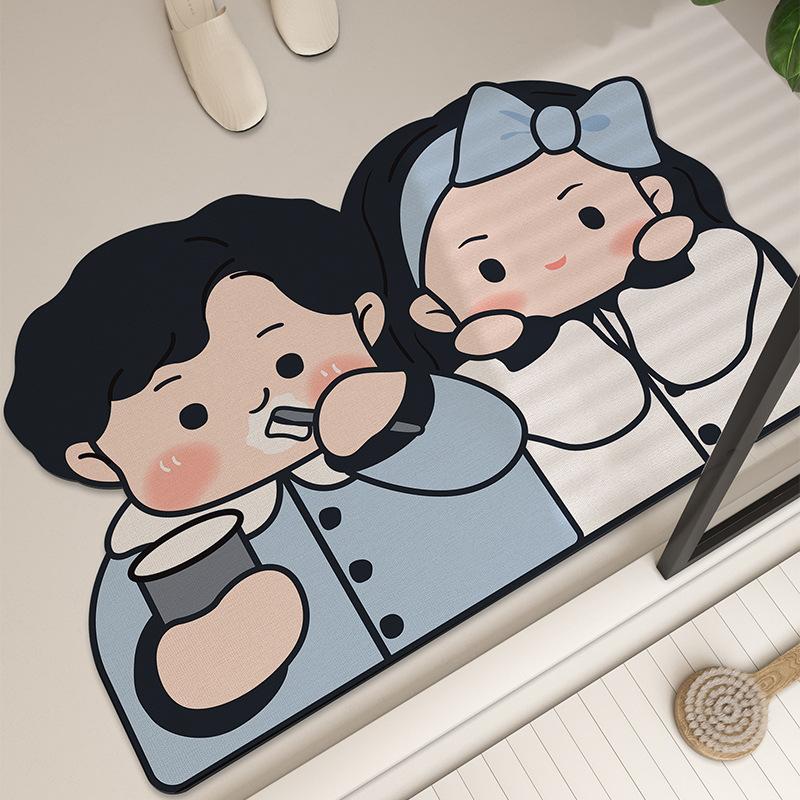 Cartoon Couple Entrance Door Mat Home Batoom Entrance Absorbent Diatom Ooze Floor Mat Batoom Wear-Resistant Non-Slip Mat