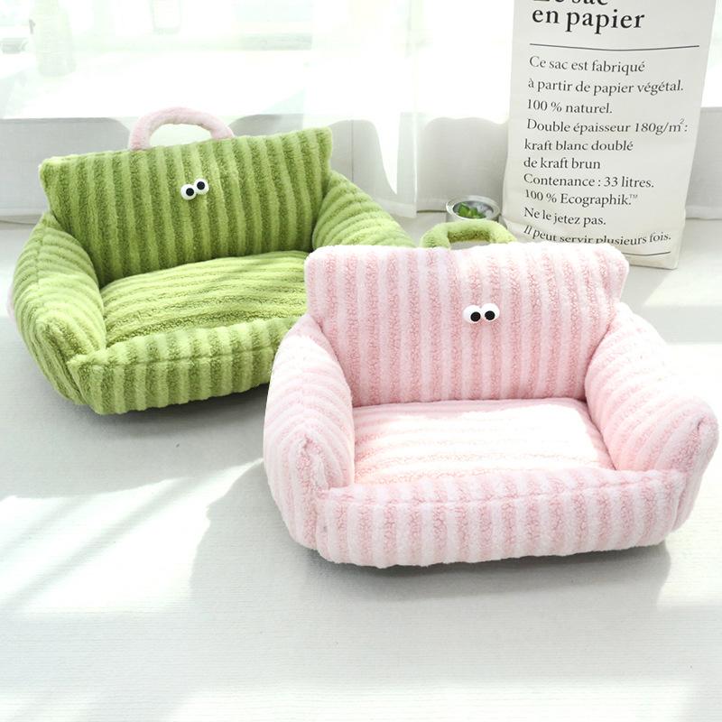 Autumn and Winter Big Eye Dog Nest Cat Nest Striped Sofa Modeling Nest Macaron Pet Nest Can Lift Nest Small and Medium Size Mattress