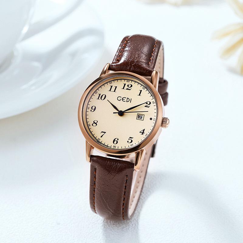 gedi gedi simple korean style women's watch retro high sense round leather-belt watch student quartz watch wholesale