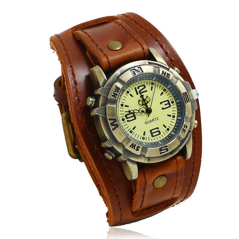 europe and america cross border punk retro leather watch bracelet all-match fashion men and women punk hip hop cattle leather bracelet