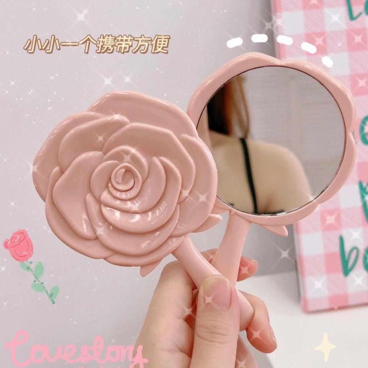 european retro rose flower small mirror creative plastic mirror beauty dressing mirror makeup hand-hold mirror portable mirror full figure