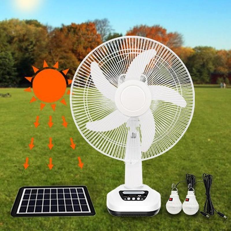 hot source manufacturer solar fan camping 16-inch rechargeable fan with solar panel solar fan