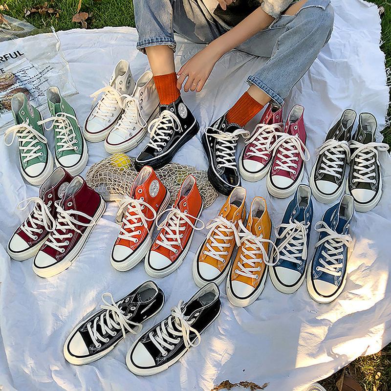 2024 spring white shoes women's 1970s round label high-top canvas shoes women's korean style students' skateboard shoes trendy shoes