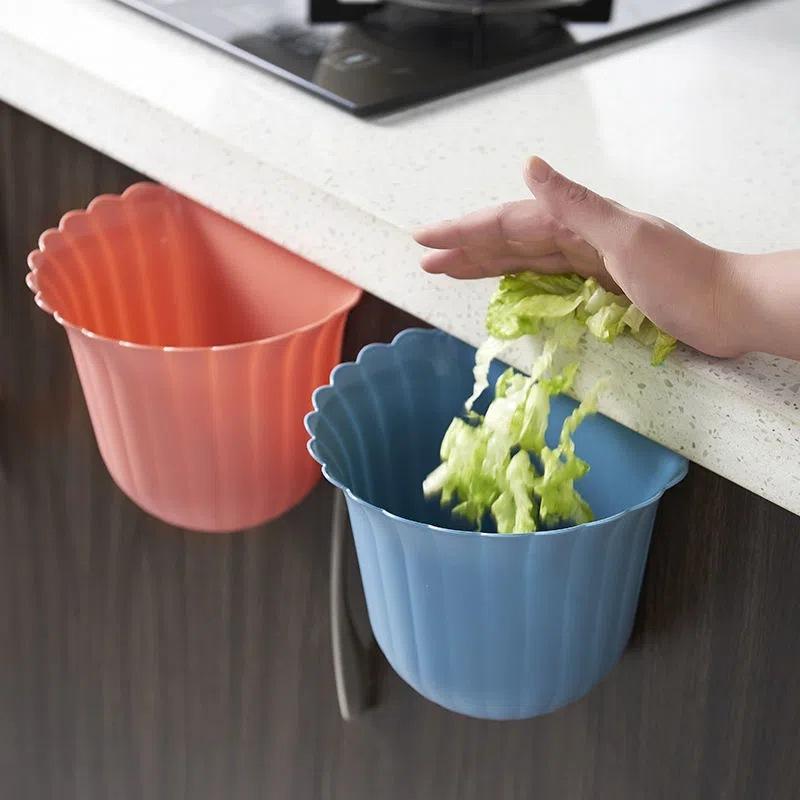 Kitchen Wall-Mounted Trash Can Flower Household Kitchen Waste Table Trash Can Plastic Bucket Cabinet Door Hanging Bucket