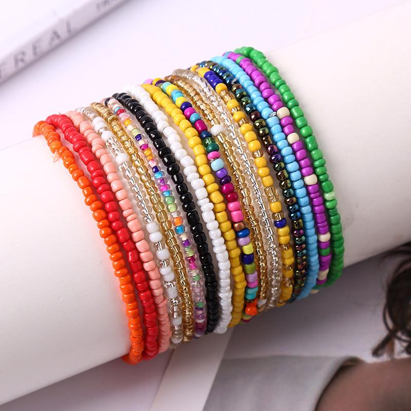 hot selling jewelry glass beads bracelet anklet bohemian bracelet color bead anklet wholesale