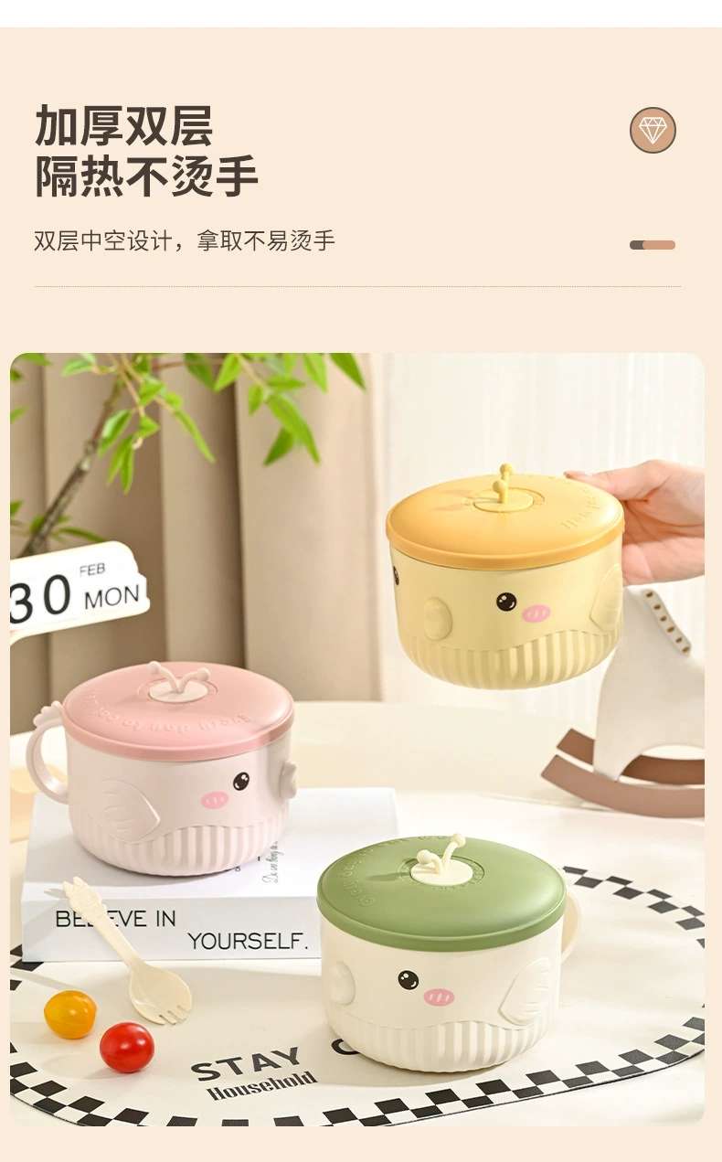 M73-9986 Children's cute cartoon 304 stainless steel bowl, soup bowl handle, baby food bowl, student soup bowl, fish lunch box detail image 4