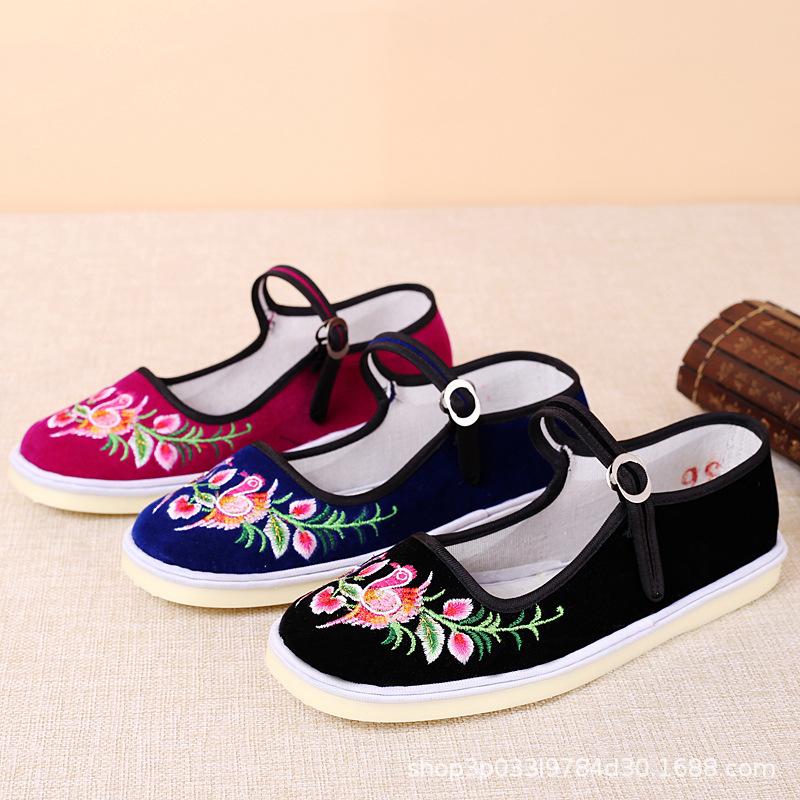Old Beijing Cloth Shoes Women's Embroidered Colorful Phoenix Chinese Ancient Style Ethnic Hanfu Cloth Shoes Tendon Bottom Non-Slip Square Dance Shoes