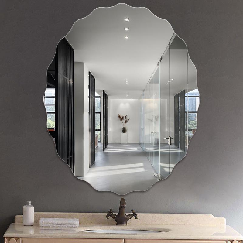 oval bathroom mirror wall-sticking self-adhesive cosmetic mirror dormitory dressing mirror punch free paste raw wave mirror