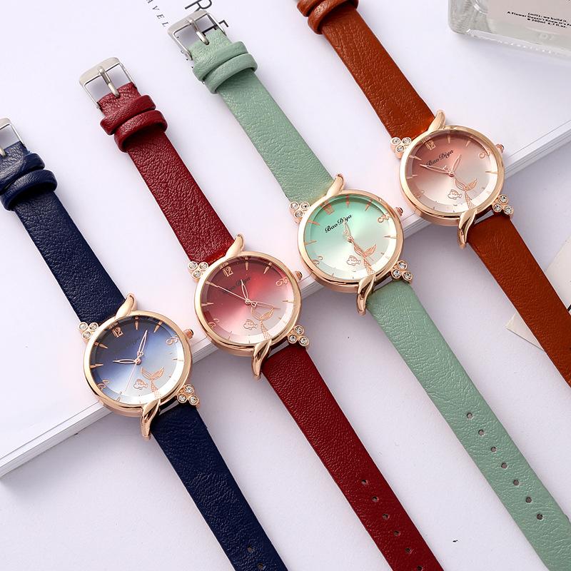Affordable Luxury Fashion Color Gradient Women's Watch Simple Cute Quartz Leather Watch Strap Waterproof Strap Watch