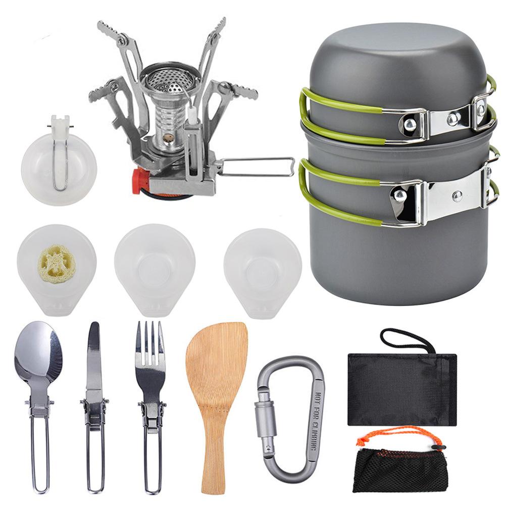 Outdoor Products Amazon Hot Sale Camping Pot Set Combination Portable 1-2 People Picnic Stoves Cookware Set