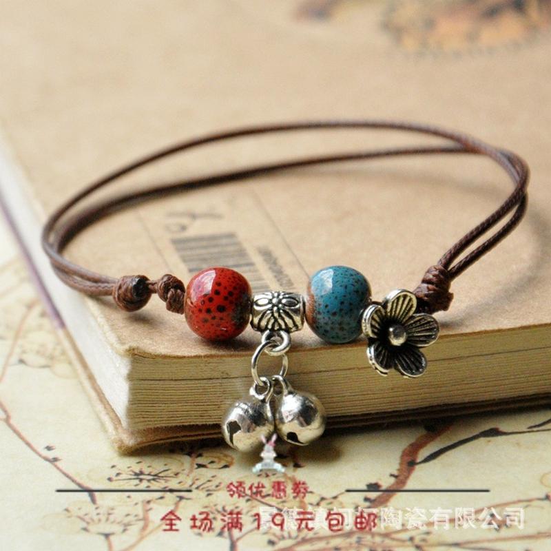 ceramic ornament chinese style jewelry beads anklet bracelet woven women's simple and elegant