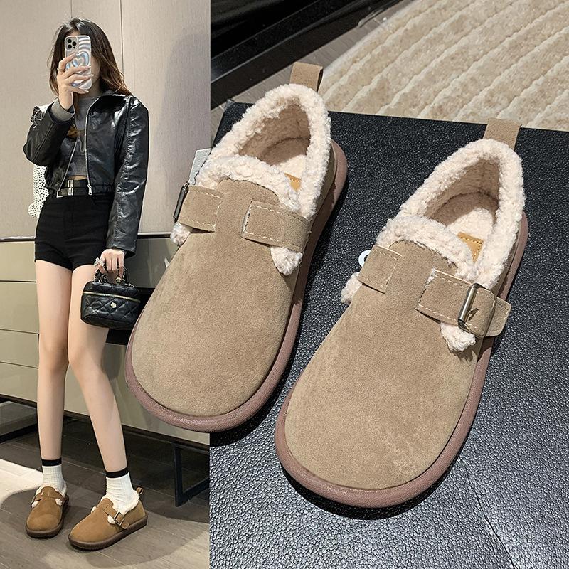plus size birkenstock fluffy shoes women's outer wear 2023 autumn and winter new fashion soft bottom slip-on velvet warm cotton shoes