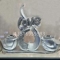 european entry lux silver diamond ceramic decoration love four-piece art decoration desktop living room entrance decoration