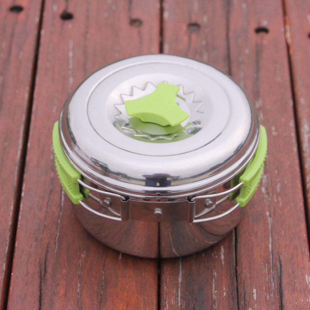 amazon hot selling stainless steel 304 camping pot set outdoor portable pot set single pot camping cookware pot set