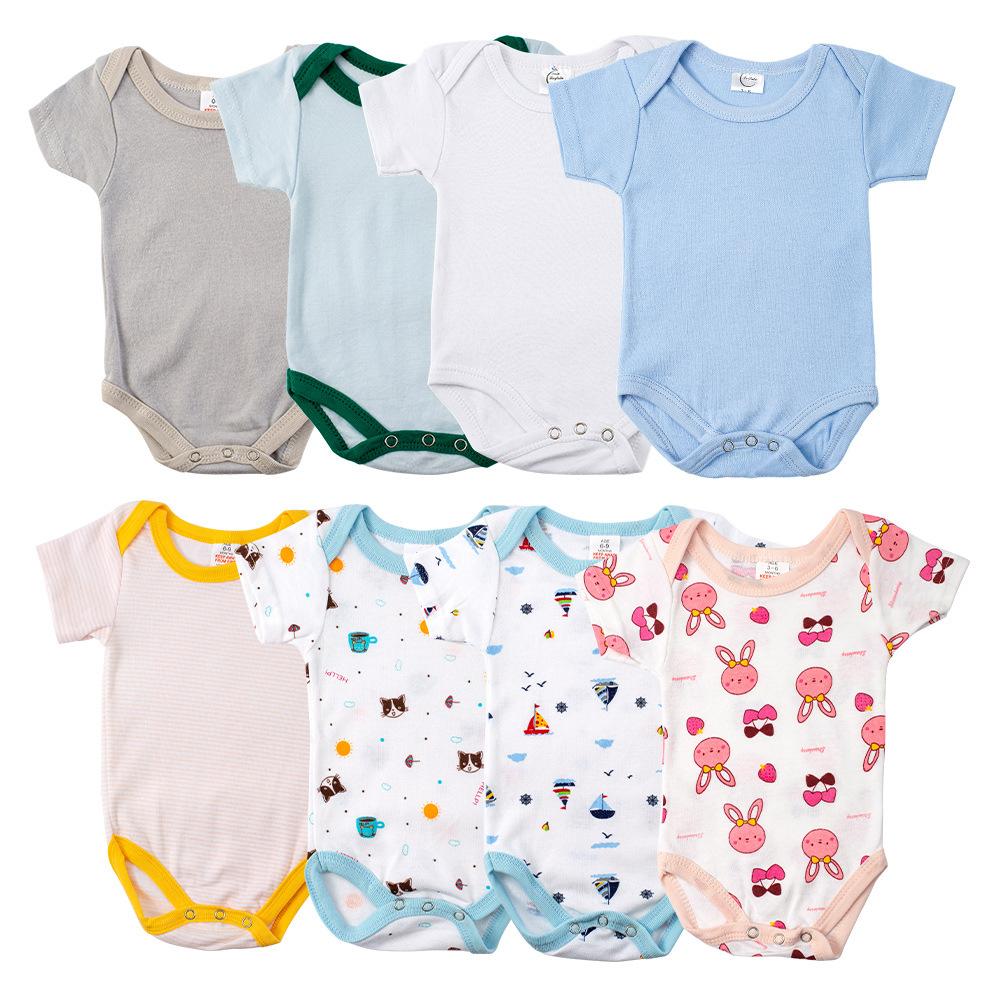 Cross-Border Hot Sale Cartoon Print Kids' Rompers Three-Piece Cotton Long Short Sleeve Baby Clothes Pullover in Stock Wholesale
