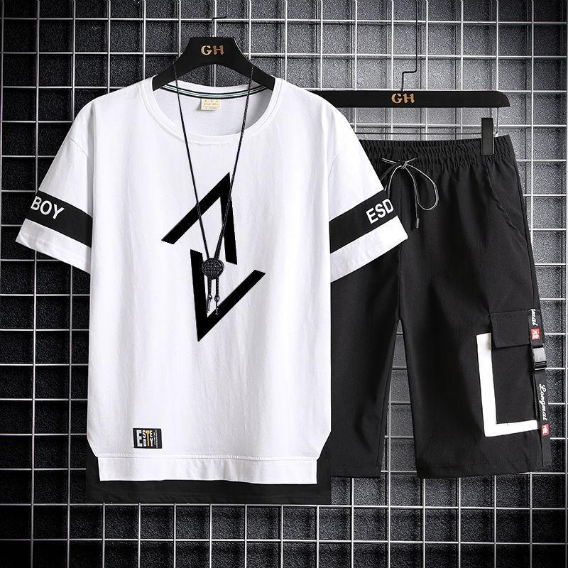 Teen Short Sleeve T-shirt Shorts Men's Trendy Sports Suit Junior High School Men's Clothing for Students Matching Big Kids Summer Clothes