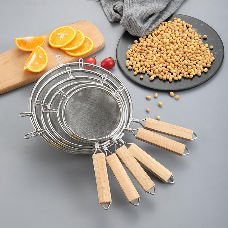 304 stainless steel large strainer filter mesh wooden handle binaural deep frying spoon household kitchenware noodles strainer strainer