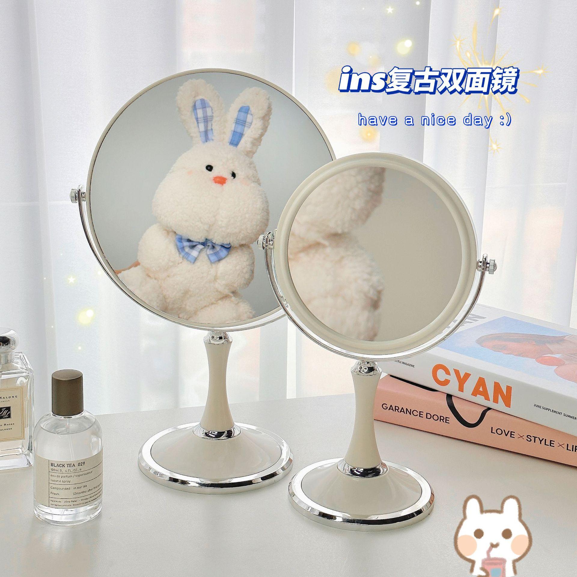 wholesale european-style 360-degree rotating 6-inch dressing mirror princess mirror desktop 3-fold enlarged desktop double-sided cosmetic mirror details Picture