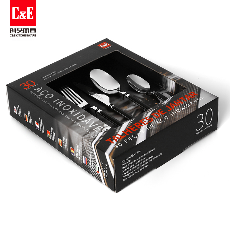 C&E Creative 30-piece set of stainless steel retro steak knife, dessert spoon and salad fork for home use in restaurants pic 3