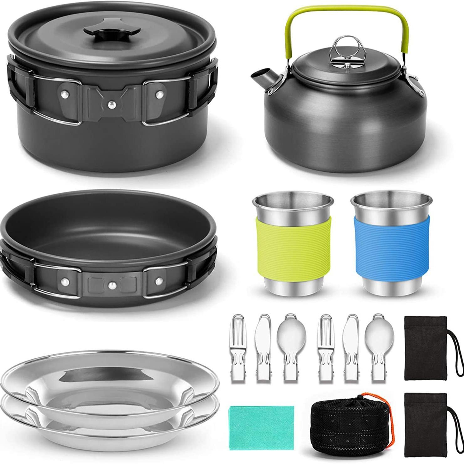 outdoor products amazon hot sale camping cookware outdoor jacketed kettle teapot combination picnic pot suit wholesale