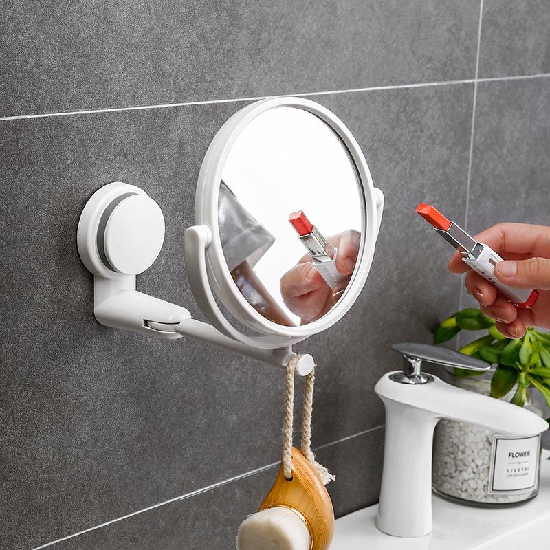 [creative] suction folding hairdressing mirror wall hanging adhesive dressing mirror punch-free rotatable cosmetic mirror round full figure