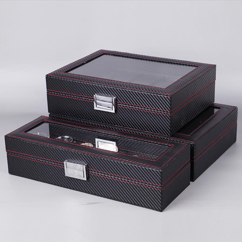 carbon fiber pu leather 561012-bit watch box jewellery box storage packaging box in stock