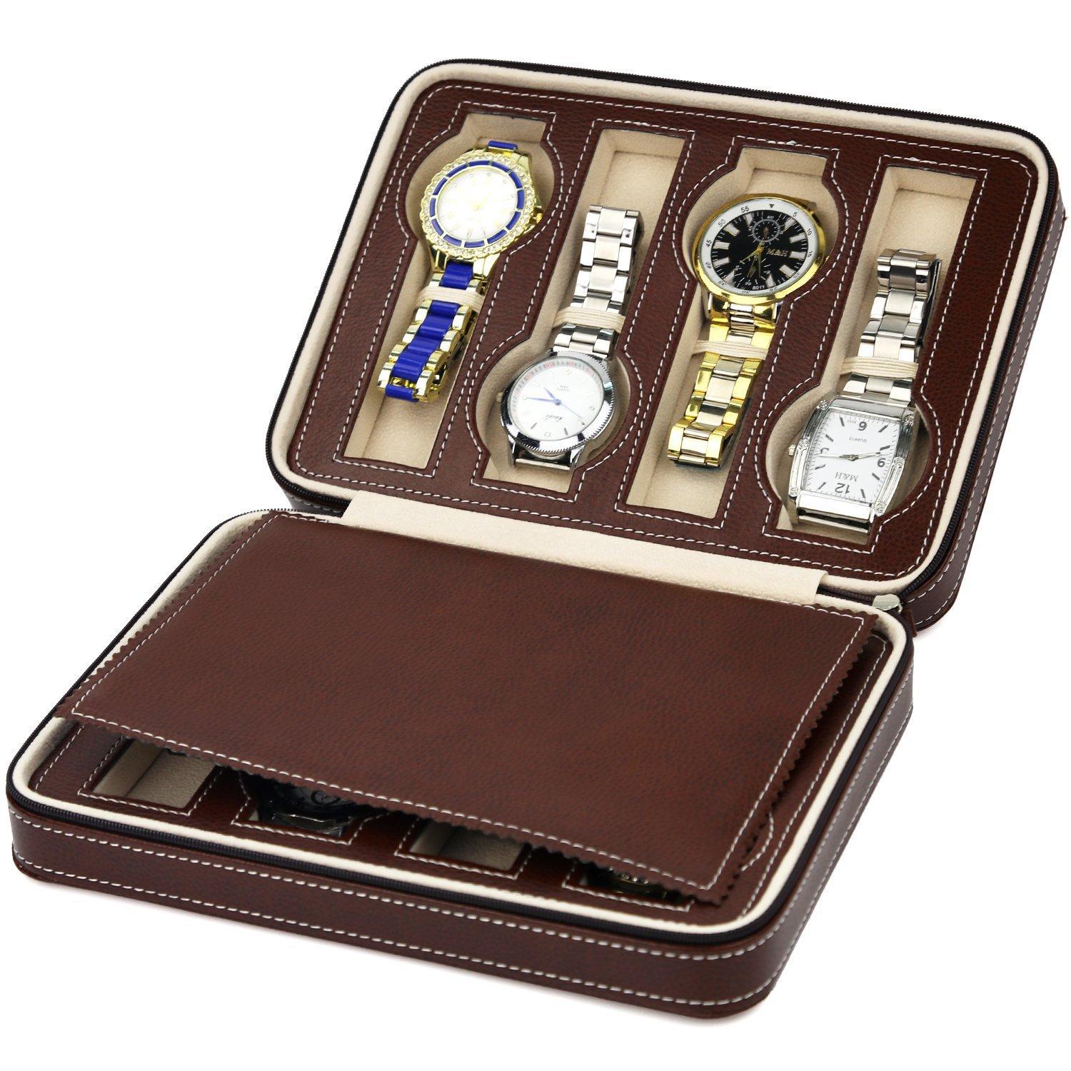 Watch Zipper Bag Storage Bag 8-Bit Watch Storage Bag Watch Box Leather Bag Portable Zipper Hand