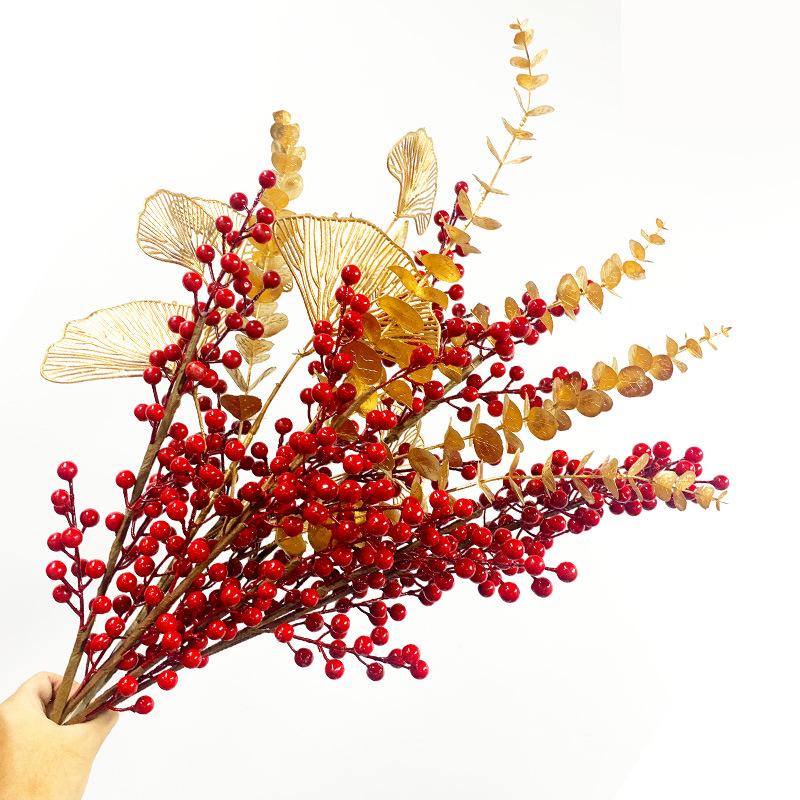 blessing bucket decoration chinese new year decoration holly simulation berries pinecone decoration emulational eucalyptus money fortune material wholesale