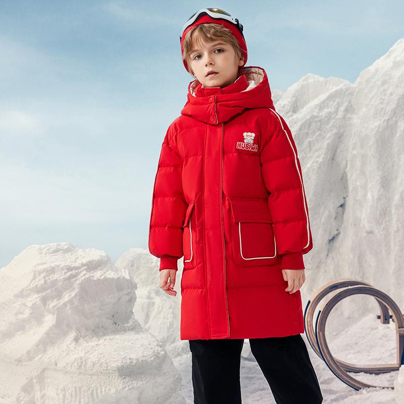 Duck Duck Children's Clothing Girl's down Coat Mid-Length New Boy Winter Clothes Thermal Clothes Hooded Thickened Kids' Overcoat