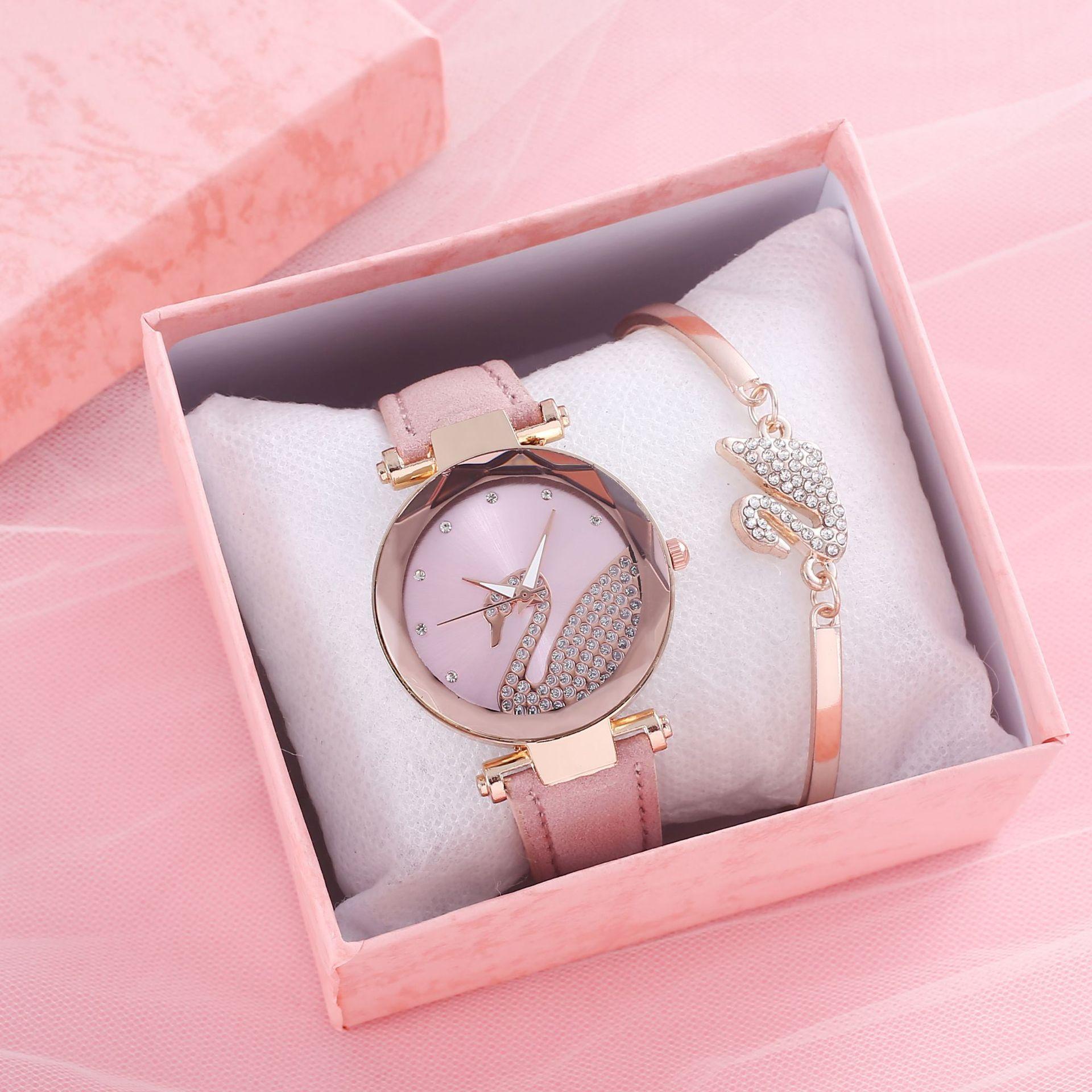 lady'swatch foreign trade frosted leather watch strap swan watch a goose fashion diamond bracelet suit women's watch