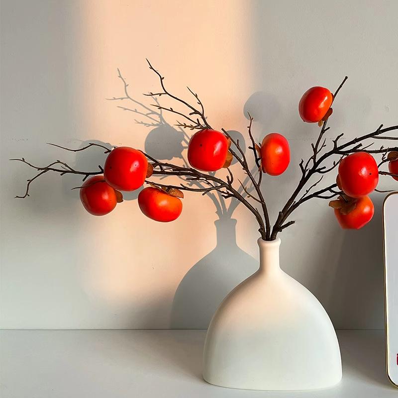 artificial persimmon fruit branches artificial/fake flower lucky persimmon decoration living room housewarming decoration decoration bouquet