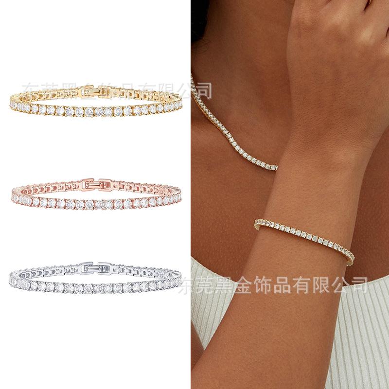 cross-border amazon hot 18k full diamond bracelet single row tennis men's ladies' bracelet anklet ornament wholesale