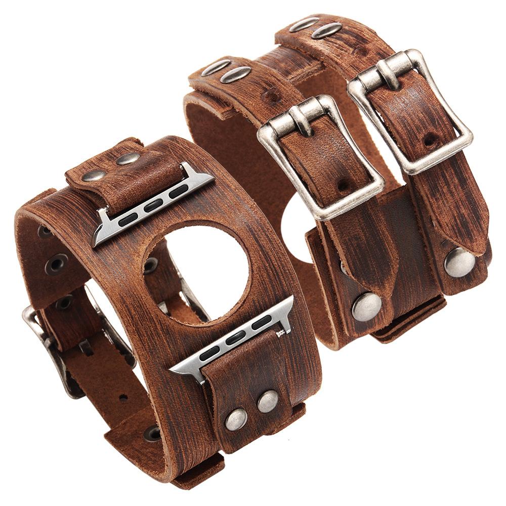 suitable for apple watch genuine leather strap retro universal watch wristband iwtch strap manufacturer processing customization