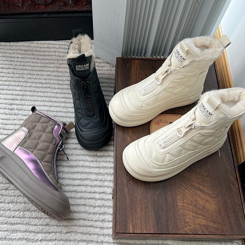 high-top with velvet women's shoes 2024 autumn and winter new ladies platform shoes casual wild white shoes women vintage skateboard shoes